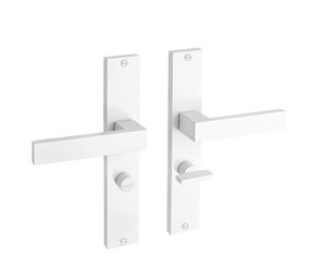 Mooi Deurbeslag Witte deurklink Lusso geveerd op schild wc 63/8 Mooi Deurbeslag Witte deurklink Lusso geveerd op schild wc 63/8