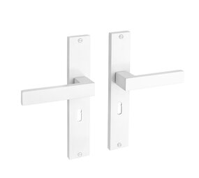 Mooi Deurbeslag Witte deurklink Lusso geveerd op schild sleutelgat 55mm Mooi Deurbeslag Witte deurklink Lusso geveerd op schild sleutelgat 55mm