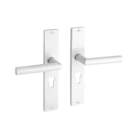 Mooi Deurbeslag Deurklik Ferro geveerd op schild cilindergat 55mm wit Mooi Deurbeslag Deurklik Ferro geveerd op schild cilindergat 55mm wit