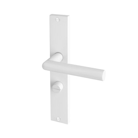 Mooi Deurbeslag Deurklink Ferro geveerd op schild wc 55mm wit Mooi Deurbeslag Deurklink Ferro geveerd op schild wc 55mm wit