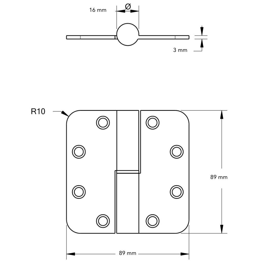 Dulimex Kogelstift paumelle ronde hoeken 89x89 mm SKG3 staal verzinkt Rechts