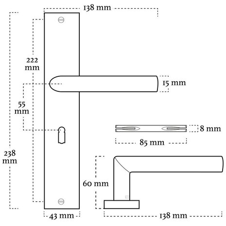 Mooi Deurbeslag Ferro geveerd op schild sleutelgat 55mm messing PVD