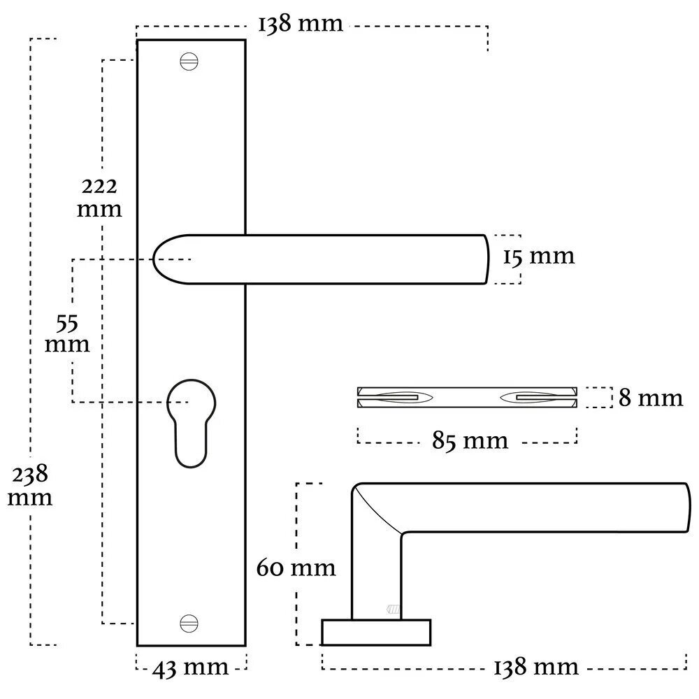 Mooi Deurbeslag Ferro geveerd op schild cilindergat 55mm messing PVD