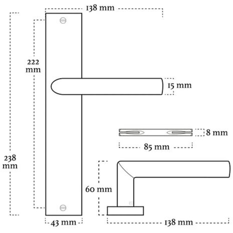 Mooi Deurbeslag Ferro geveerd op schild mat messing Mooi Deurbeslag Ferro geveerd op schild mat messing