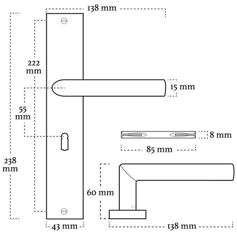 Mooi Deurbeslag Ferro geveerd op schild sleutelgat 55mm mat messing Mooi Deurbeslag Ferro geveerd op schild sleutelgat 55mm mat messing