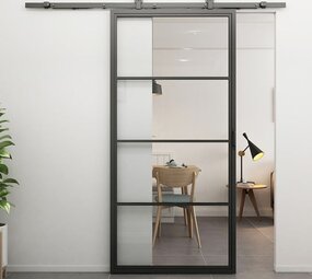 Loftdeur Stalen schuifdeur 4-vaks met helder glas Incl. schuifdeursysteem Loftdeur Stalen schuifdeur 4-vaks met helder glas Incl. schuifdeursysteem