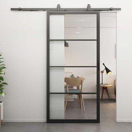 Loftdeur Stalen schuifdeur 4-vaks met helder glas Loftdeur Stalen schuifdeur 4-vaks met helder glas