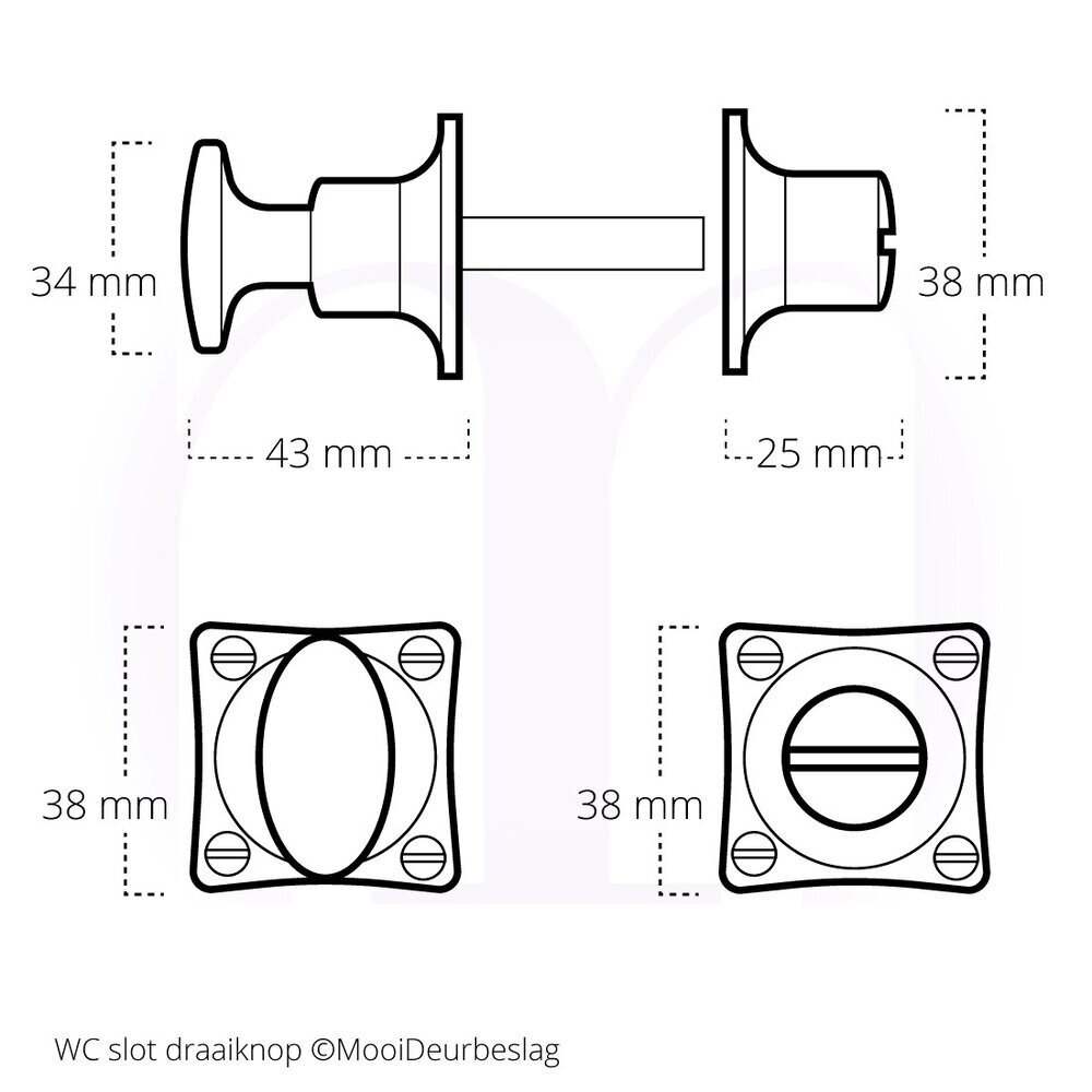 De Oude Deurklink Klassieke WC draaiknop messing gelakt vierkant De Oude Deurklink Klassieke WC draaiknop messing gelakt vierkant