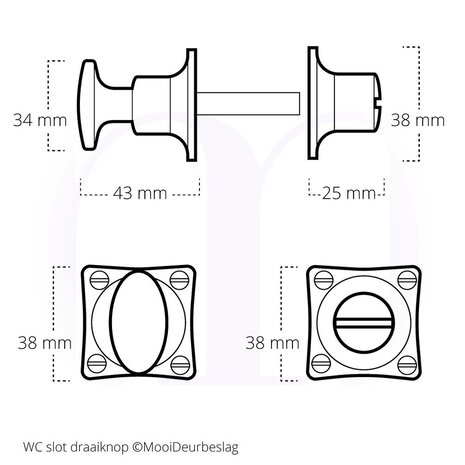 De Oude Deurklink Klassieke WC draaiknop messing gelakt vierkant De Oude Deurklink Klassieke WC draaiknop messing gelakt vierkant