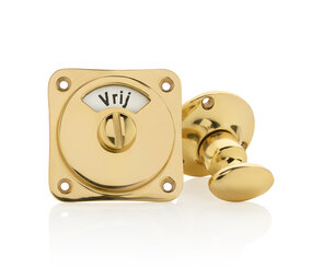 De Oude Deurklink WC slot draaiknop vrij-bezet messing gelakt rond rozet De Oude Deurklink WC slot draaiknop vrij-bezet messing gelakt rond rozet