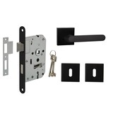 Mooi Deurbeslag Deurbeslag set met sleutelrozet en deurklink Linee zwart Mooi Deurbeslag Deurbeslag set met sleutelrozet en deurklink Linee zwart