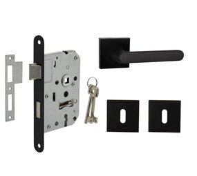Mooi Deurbeslag Deurbeslag set met sleutelrozet en deurklink Linee zwart Mooi Deurbeslag Deurbeslag set met sleutelrozet en deurklink Linee zwart