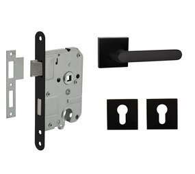 Mooi Deurbeslag Deurbeslag set met cilinderrozet en deurklink Linee zwart Mooi Deurbeslag Deurbeslag set met cilinderrozet en deurklink Linee zwart