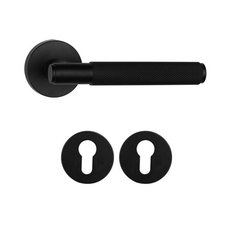 Mooi Deurbeslag Deurklink Luxor mat zwart met cilinderrozet Mooi Deurbeslag Deurklink Luxor mat zwart met cilinderrozet