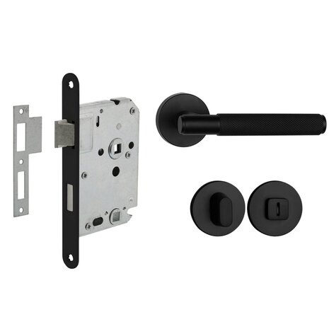Mooi Deurbeslag Deurbeslag set met WC-slot en deurklink Luxor mat zwart Mooi Deurbeslag Deurbeslag set met WC-slot en deurklink Luxor mat zwart
