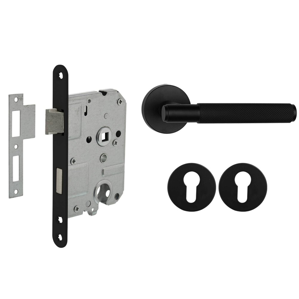 Mooi Deurbeslag Deurbeslag set met cilinderrozet en deurklink Luxor mat zwart