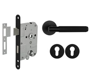Mooi Deurbeslag Deurbeslag set met cilinderrozet en deurklink Luxor mat zwart