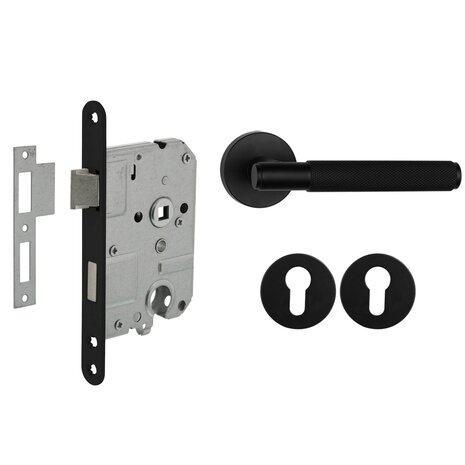 Mooi Deurbeslag Deurbeslag set met cilinderrozet en deurklink Luxor mat zwart