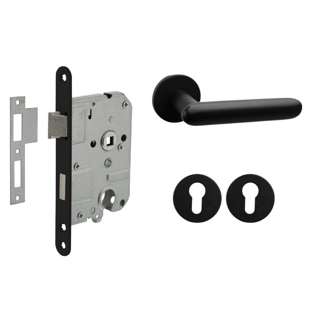 Mooi Deurbeslag Deurbeslag set met cilinderrozet en deurklink Rinnovo zwart Mooi Deurbeslag Deurbeslag set met cilinderrozet en deurklink Rinnovo zwart