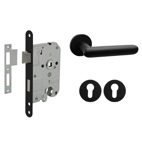 Mooi Deurbeslag Deurbeslag set met cilinderrozet en deurklink Rinnovo zwart Mooi Deurbeslag Deurbeslag set met cilinderrozet en deurklink Rinnovo zwart