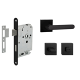 Mooi Deurbeslag Deurbeslag set met WC-slot en deurklink Linee zwart Mooi Deurbeslag Deurbeslag set met WC-slot en deurklink Linee zwart