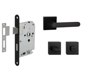 Mooi Deurbeslag Deurbeslag set met WC-slot en deurklink Linee zwart Mooi Deurbeslag Deurbeslag set met WC-slot en deurklink Linee zwart