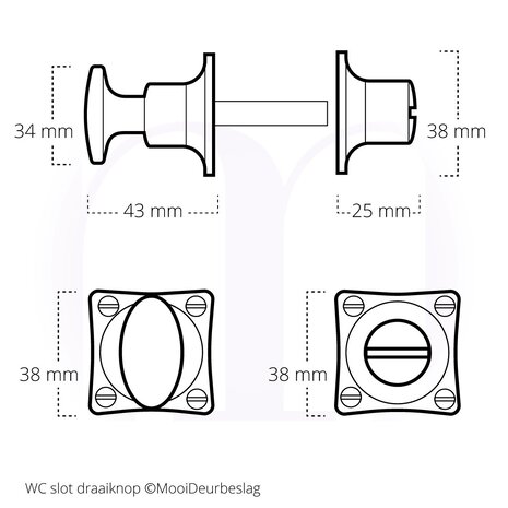 De Oude Deurklink WC Slot - Draaiknop glanzend nikkel