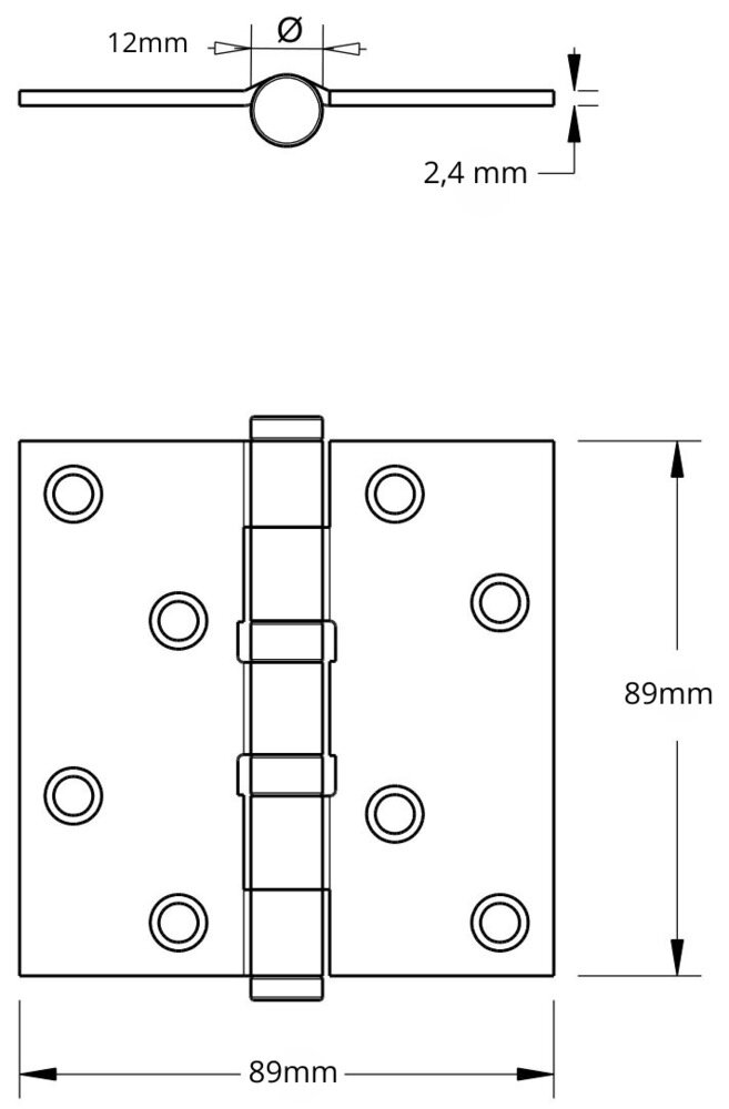 Dulimex Kogellagerscharnier 89x89mm rechte hoeken RVS vermessingd tot 80 kilo Dulimex Kogellagerscharnier 89x89mm rechte hoeken RVS vermessingd tot 80 kilo