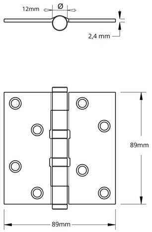 Dulimex Kogellagerscharnier 89x89mm rechte hoeken RVS vermessingd tot 80 kilo Dulimex Kogellagerscharnier 89x89mm rechte hoeken RVS vermessingd tot 80 kilo