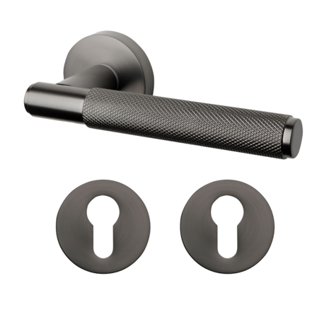Mooi Deurbeslag Deurklink Luxor antraciet grijs met cilinderrozet Mooi Deurbeslag Deurklink Luxor antraciet grijs met cilinderrozet