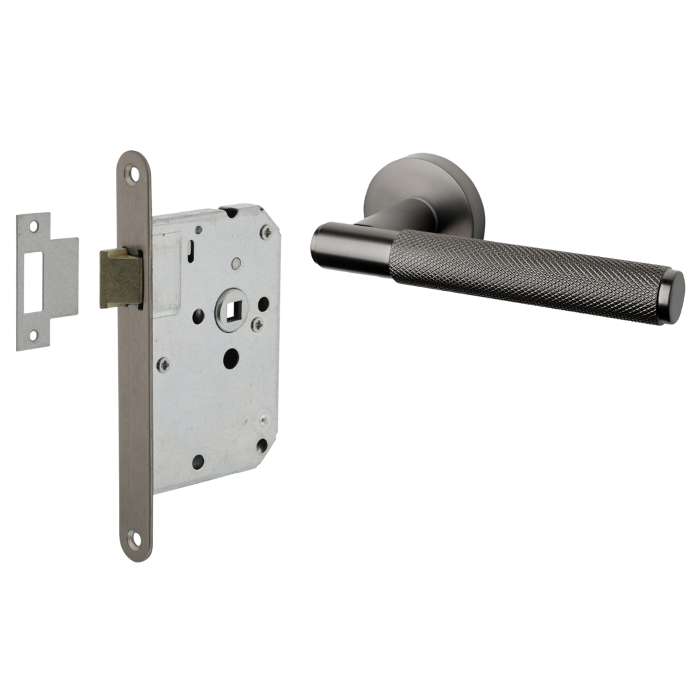 Mooi Deurbeslag Deurbeslag set loopslot en deurklink Luxor antraciet grijs Mooi Deurbeslag Deurbeslag set loopslot en deurklink Luxor antraciet grijs