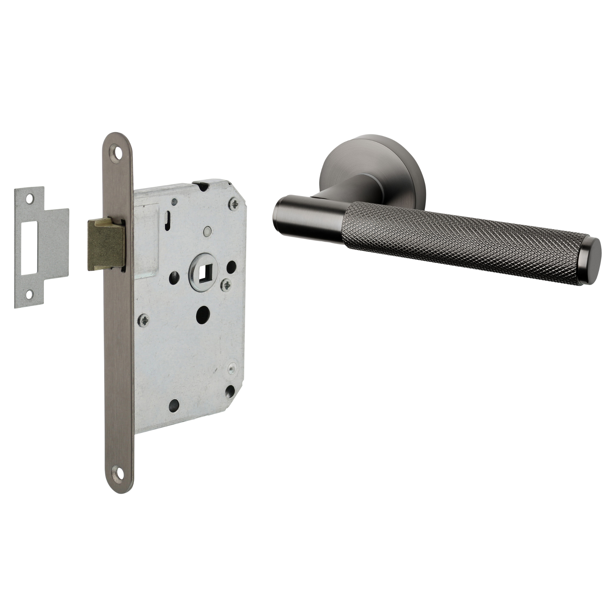 Mooi Deurbeslag Deurbeslag set loopslot en deurklink Luxor antraciet grijs