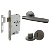 Mooi Deurbeslag Deurbeslag set met WC-slot en deurklink Luxor antraciet grijs Mooi Deurbeslag Deurbeslag set met WC-slot en deurklink Luxor antraciet grijs