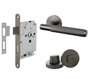 Mooi Deurbeslag Deurbeslag set met WC-slot en deurklink Luxor antraciet grijs