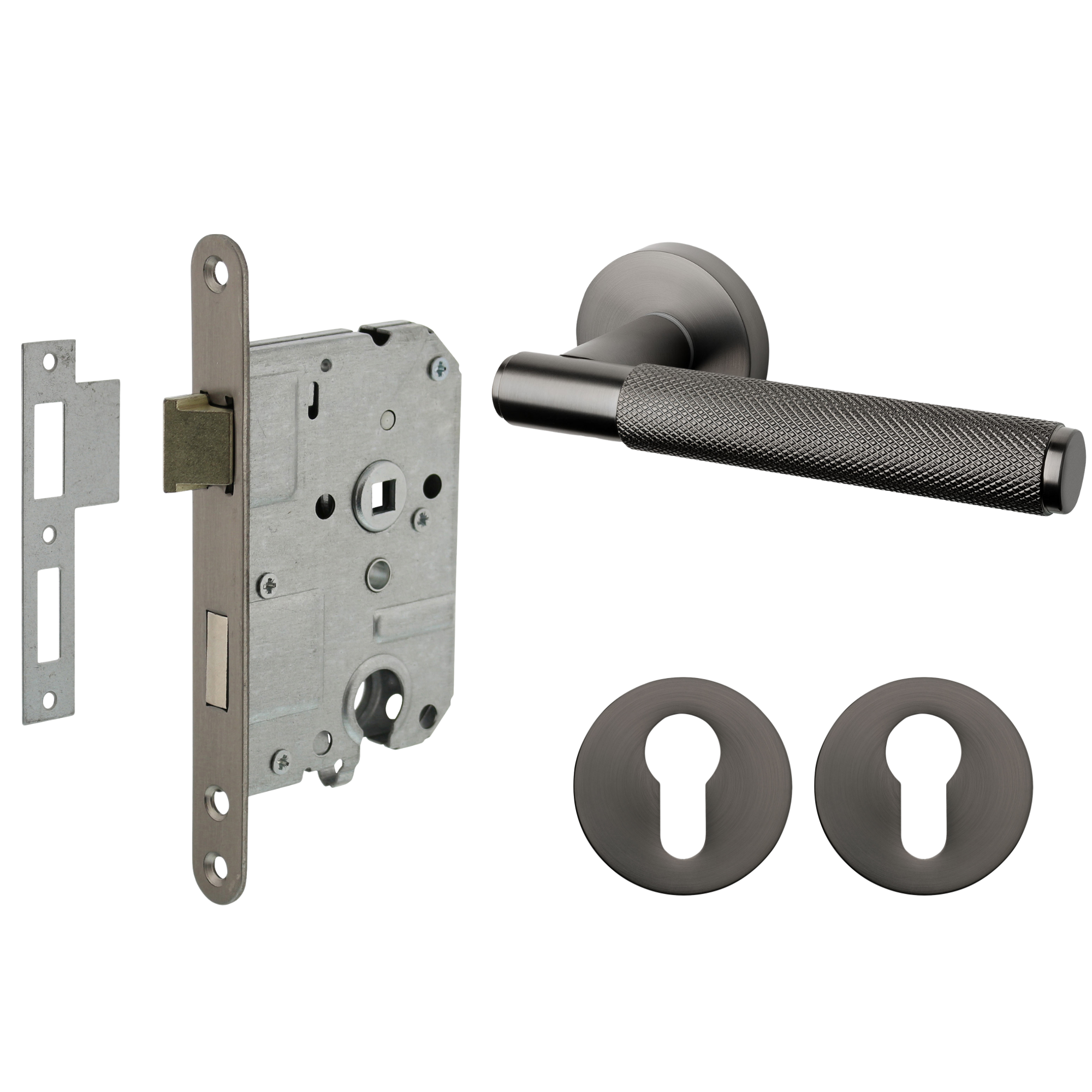 Mooi Deurbeslag Deurbeslag set met cilinderrozet en deurklink Luxor antraciet grijs