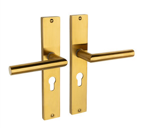 Mooi Deurbeslag Ferro geveerd op schild cilindergat 55mm mat messing Mooi Deurbeslag Ferro geveerd op schild cilindergat 55mm mat messing