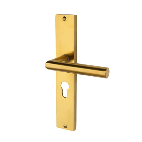 Mooi Deurbeslag Ferro geveerd op schild cilindergat 55mm mat messing Mooi Deurbeslag Ferro geveerd op schild cilindergat 55mm mat messing