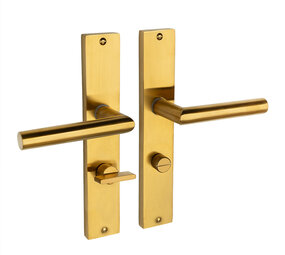 Mooi Deurbeslag Ferro geveerd op schild wc 63/8 mat messing Mooi Deurbeslag Ferro geveerd op schild wc 63/8 mat messing