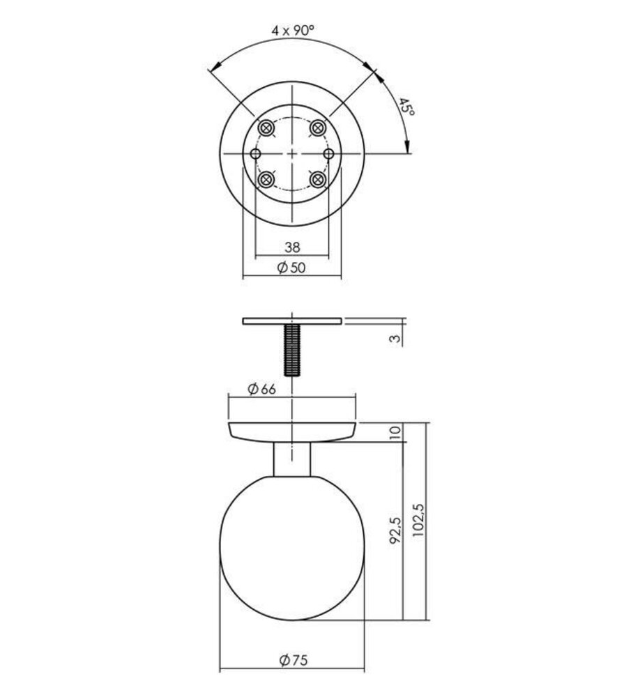 Intersteel Voordeurknop bol ø75mm op achterplaat éénzijdige montage rvs getrommeld Intersteel Voordeurknop bol ø75mm op achterplaat éénzijdige montage rvs getrommeld