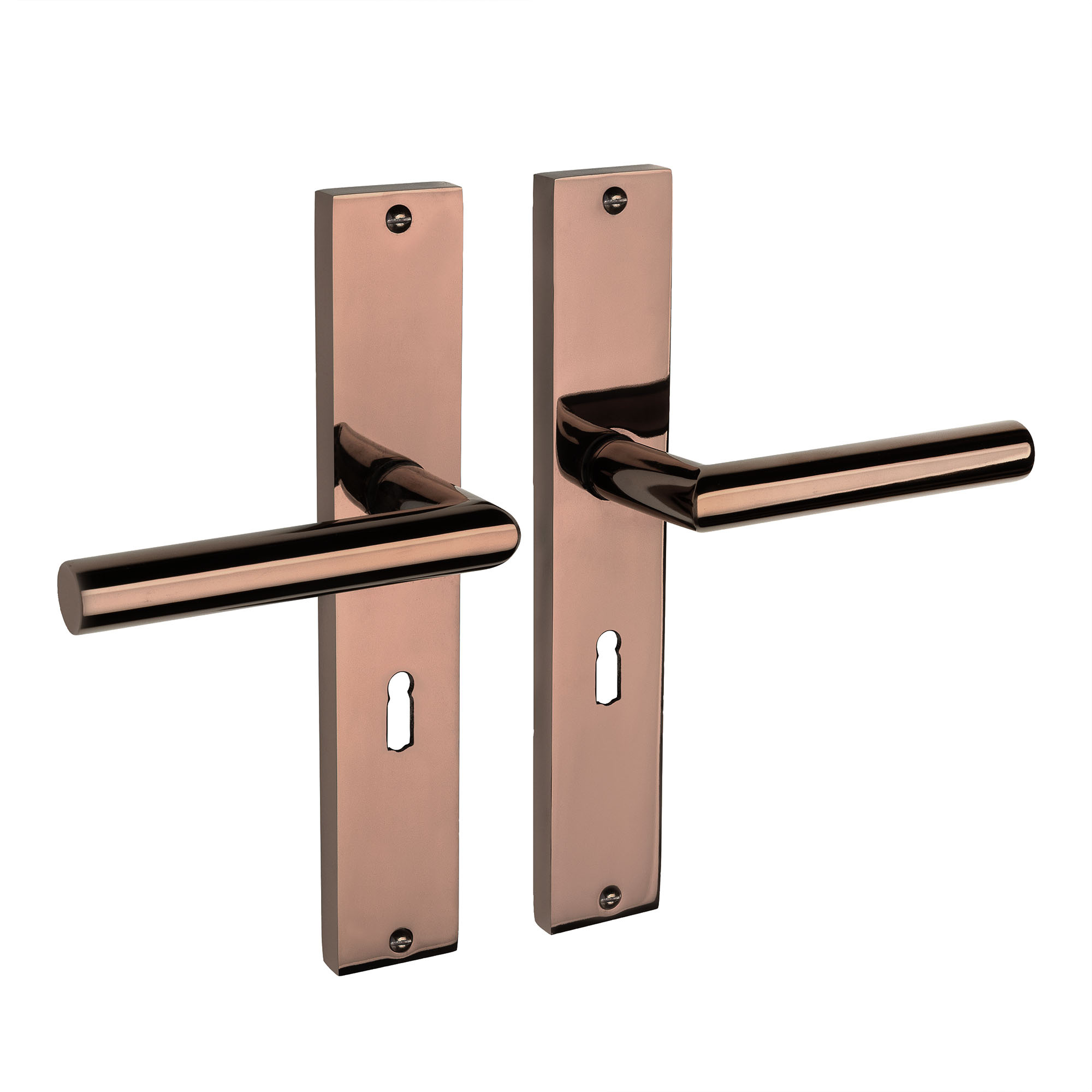 Mooi Deurbeslag Ferro geveerd op schild sleutelgat 55mm PVD glanzend brons