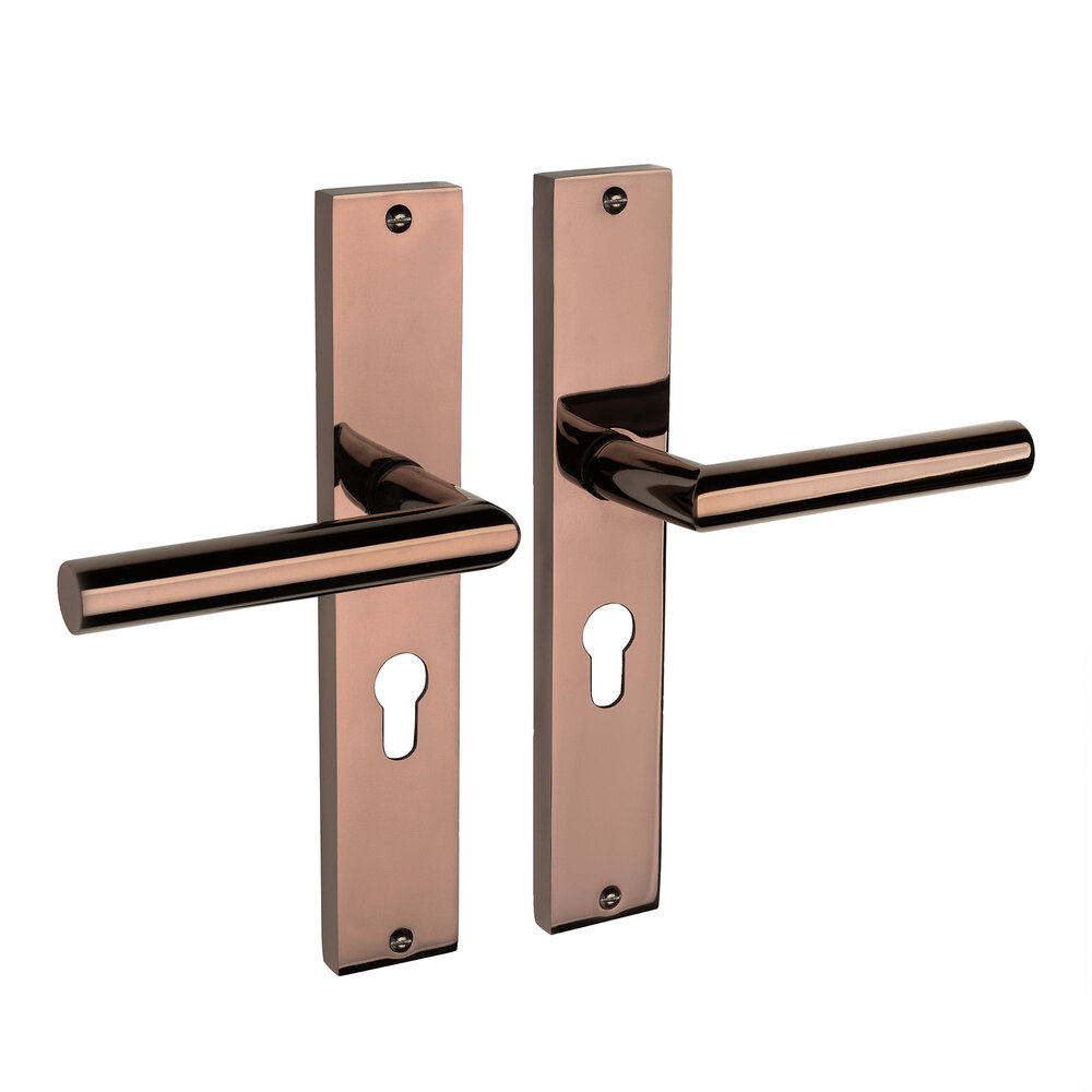 Mooi Deurbeslag Ferro geveerd op schild cilindergat 55mm PVD glanzend brons