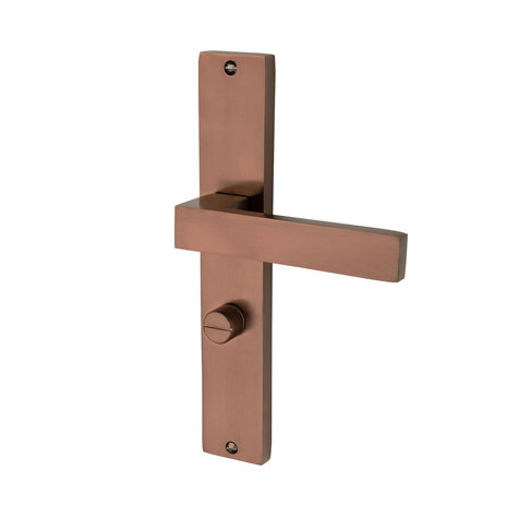 Mooi Deurbeslag Geveerde deurklink Lusso mat brons op schild met WC-slot 63/8mm - voor binnendeur Mooi Deurbeslag Geveerde deurklink Lusso mat brons op schild met WC-slot 63/8mm - voor binnendeur