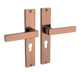 Mooi Deurbeslag Lusso geveerd op schild cilindergat 55mm mat brons