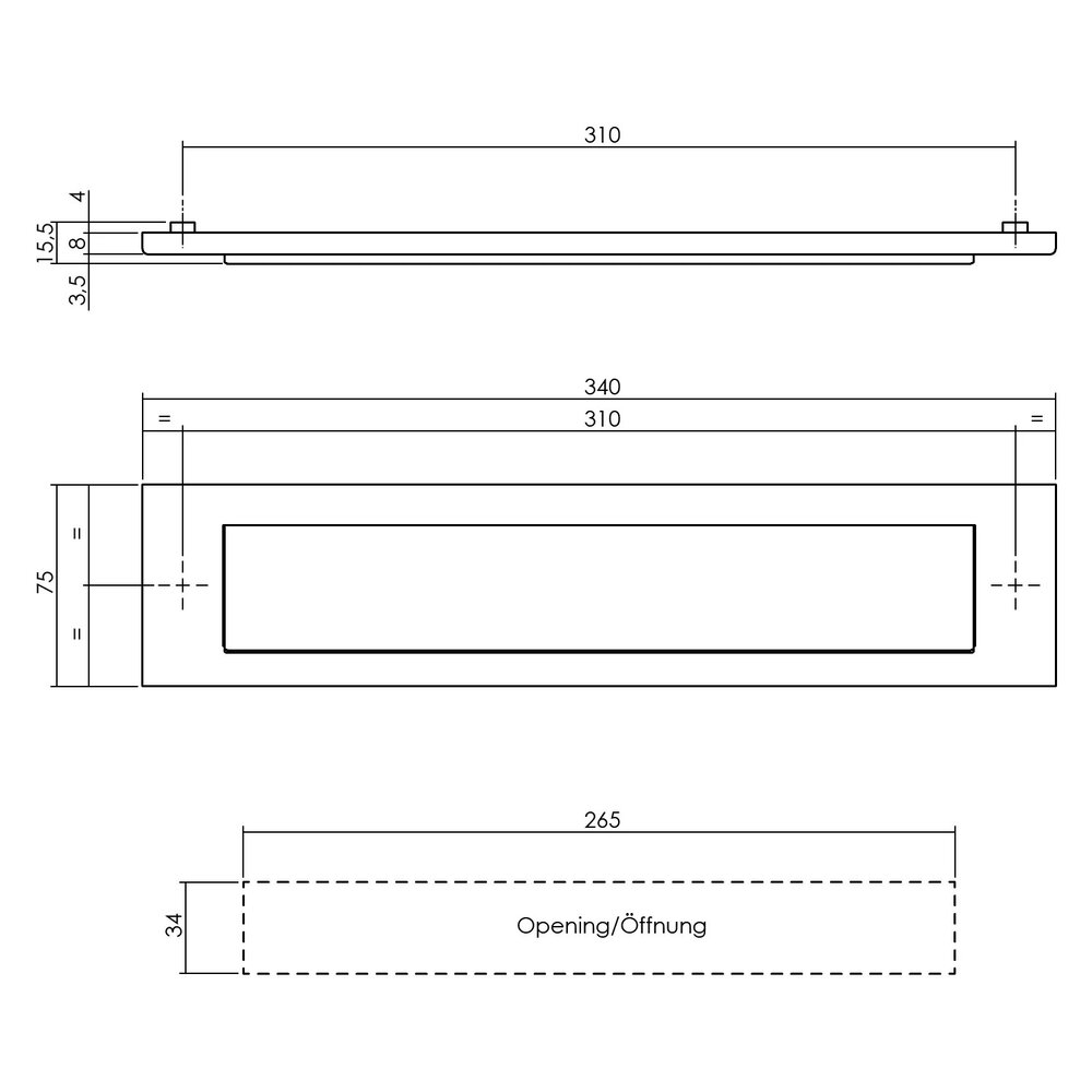Intersteel Briefplaat rechthoekig 340x75mm met klep/regenrand PVD messing getrommeld Intersteel Briefplaat rechthoekig 340x75mm met klep/regenrand PVD messing getrommeld