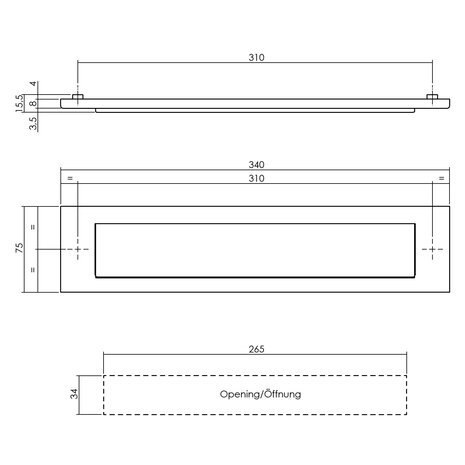 Intersteel Briefplaat rechthoekig 340x75mm met klep/regenrand PVD messing getrommeld Intersteel Briefplaat rechthoekig 340x75mm met klep/regenrand PVD messing getrommeld
