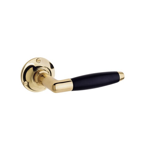 De Oude Deurklink Klassieke geveerde deurklink, rond rozet, messing gelakt De Oude Deurklink Klassieke geveerde deurklink, rond rozet, messing gelakt