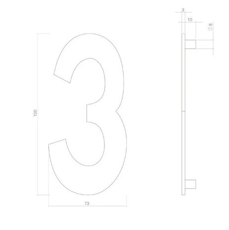 Intersteel Messing getrommeld huisnummer 3 - voor voordeur - Intersteel Intersteel Messing getrommeld huisnummer 3 - voor voordeur - Intersteel