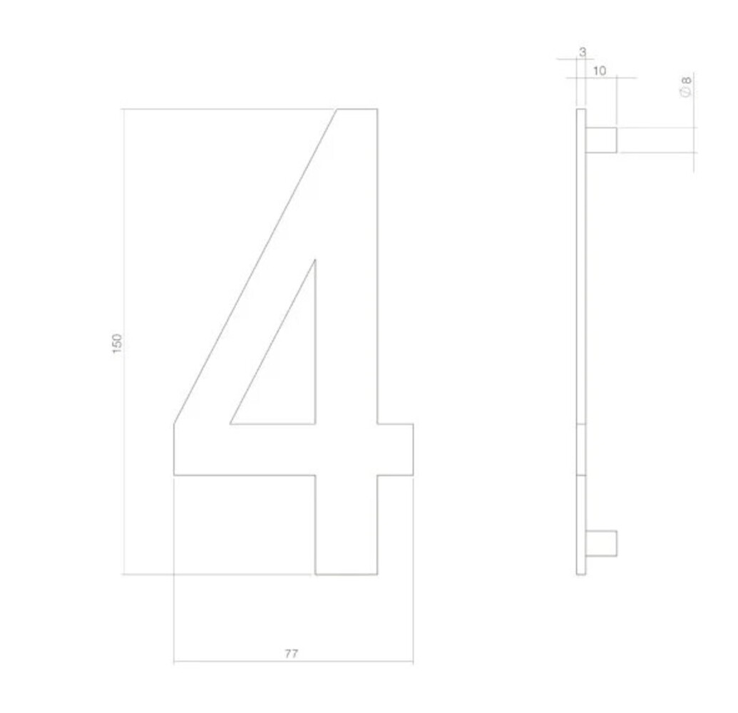 Intersteel Messing getrommeld huisnummer 4 Intersteel Messing getrommeld huisnummer 4