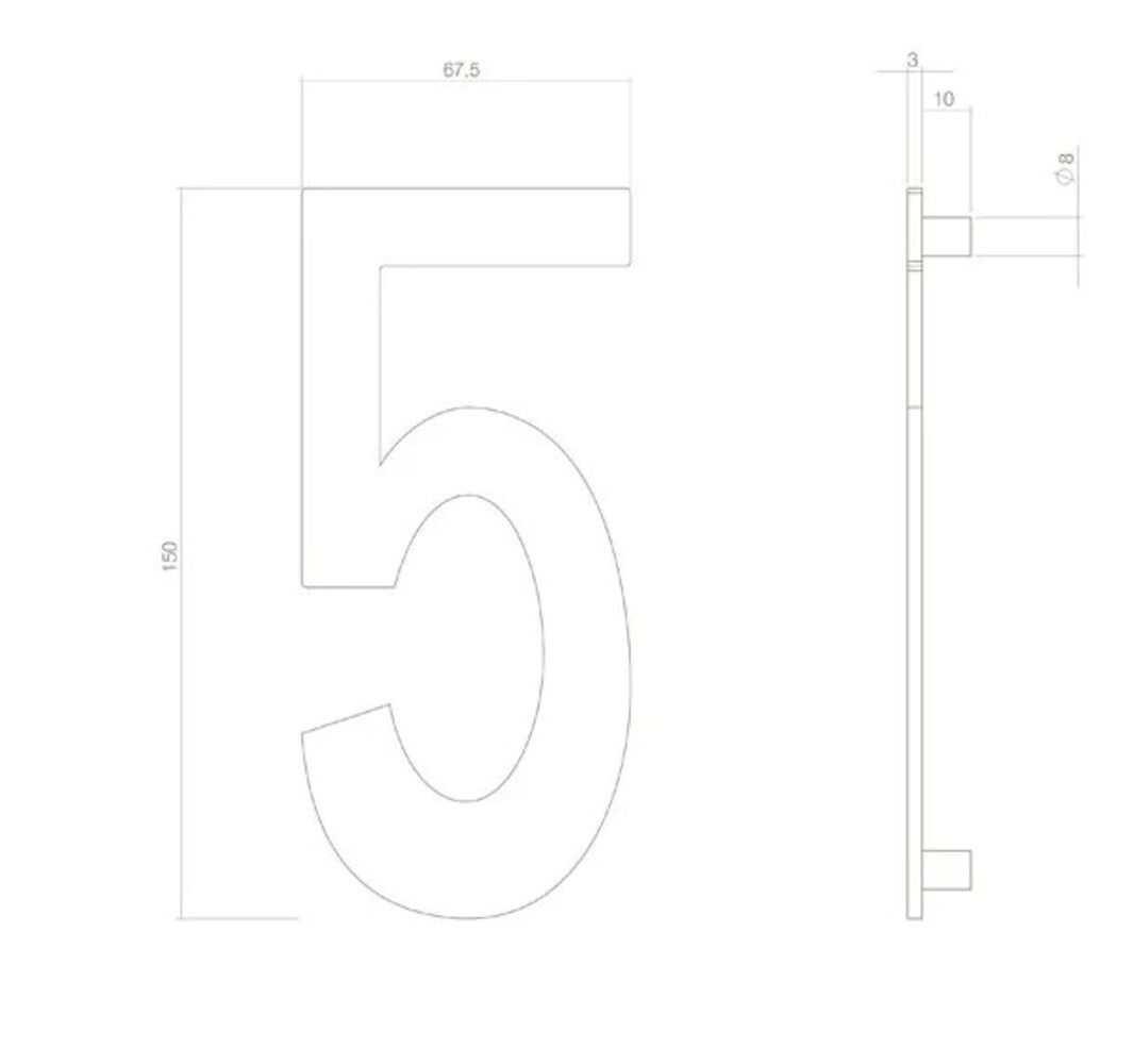 Intersteel Messing getrommeld huisnummer 5 Intersteel Messing getrommeld huisnummer 5