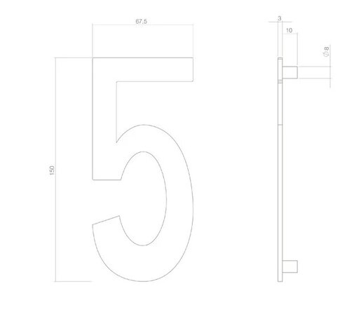 Intersteel Messing getrommeld huisnummer 5 Intersteel Messing getrommeld huisnummer 5